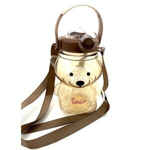 Bearista Kawaii Kids Bear Shaped Water Bottle w/ Straw Strap, 33oz, Leak-Proof
